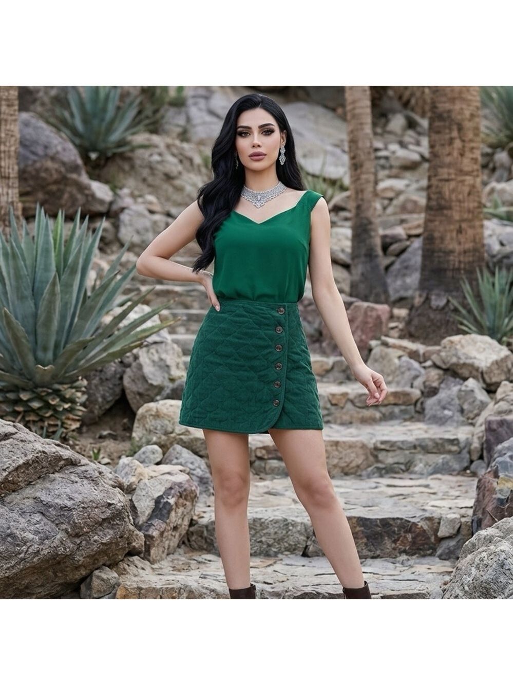 Copper Key Dark Green Quilted Mini Skirt - Picture 3 of 5